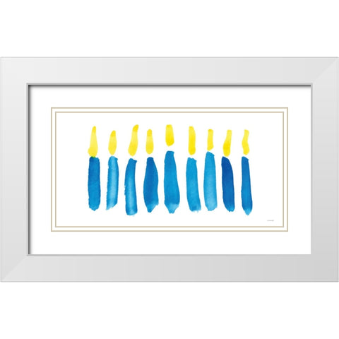 Abstract Hanukkah Lights White Modern Wood Framed Art Print with Double Matting by Yass Naffas Designs