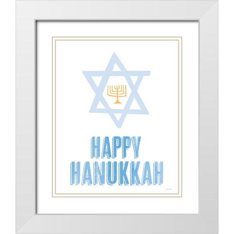 Happy Hanukkah Greetings White Modern Wood Framed Art Print with Double Matting by Yass Naffas Designs