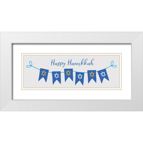 Happy Hanukkah Banner White Modern Wood Framed Art Print with Double Matting by Yass Naffas Designs