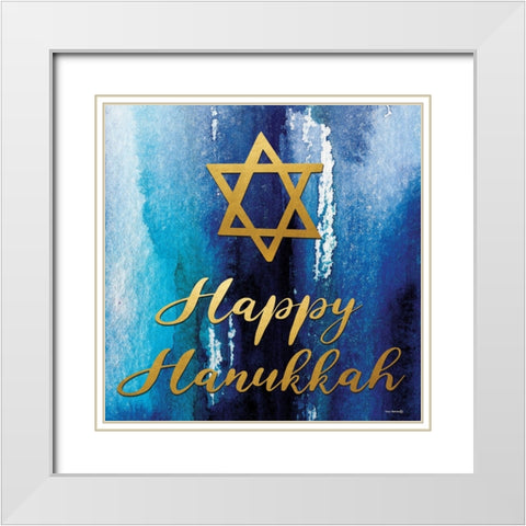 Happy Hanukkah White Modern Wood Framed Art Print with Double Matting by Yass Naffas Designs