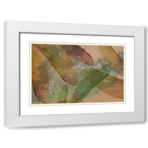 Montage abstract of dragonfly wings and flower White Modern Wood Framed Art Print with Double Matting by Paulson, Don