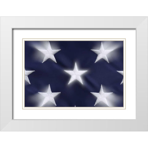 Abstract of blurred stars on the American flag White Modern Wood Framed Art Print with Double Matting by Flaherty, Dennis