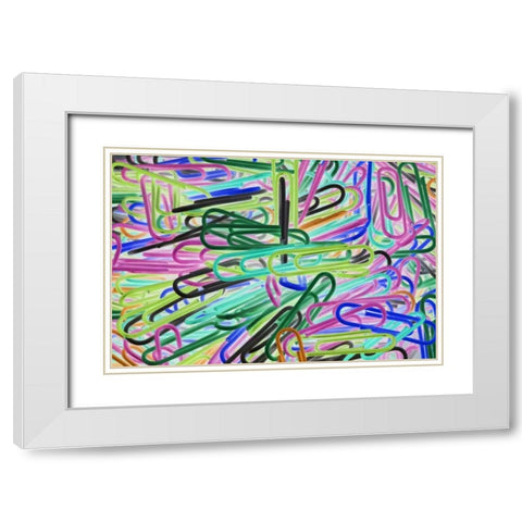 Abstract of multicolored paper clips White Modern Wood Framed Art Print with Double Matting by Flaherty, Dennis