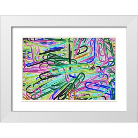 Abstract of multicolored paper clips White Modern Wood Framed Art Print with Double Matting by Flaherty, Dennis