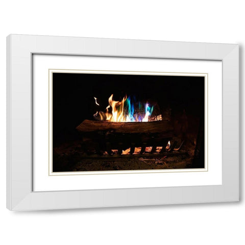 Colorful flames in a fireplace White Modern Wood Framed Art Print with Double Matting by Herbig, David