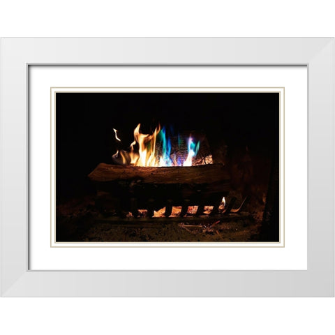 Colorful flames in a fireplace White Modern Wood Framed Art Print with Double Matting by Herbig, David