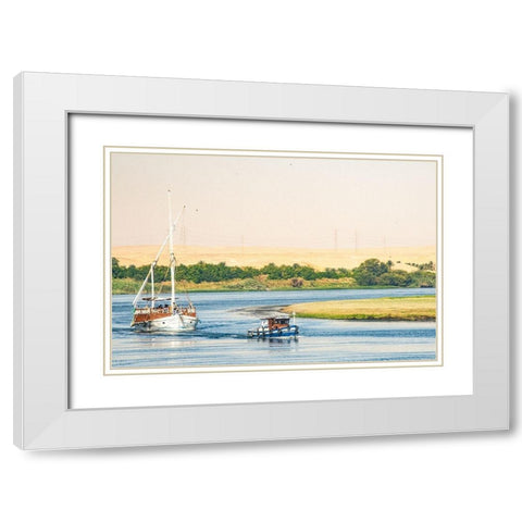 Upper Egypt-Aswan-between and Edfu on a meander of the Nile-the Amelia under tow White Modern Wood Framed Art Print with Double Matting by Jones, Alison