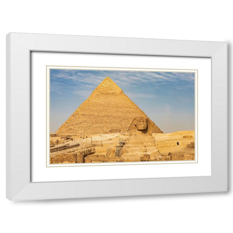 Africa-Egypt-Cairo Giza plateau Great Sphinx of Giza in front of the Pyramid of Khafre White Modern Wood Framed Art Print with Double Matting by Wilson, Emily