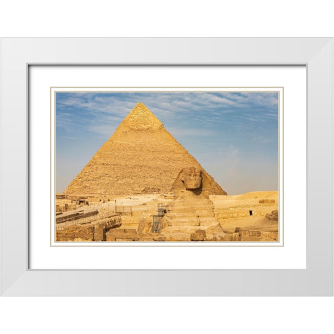 Africa-Egypt-Cairo Giza plateau Great Sphinx of Giza in front of the Pyramid of Khafre White Modern Wood Framed Art Print with Double Matting by Wilson, Emily