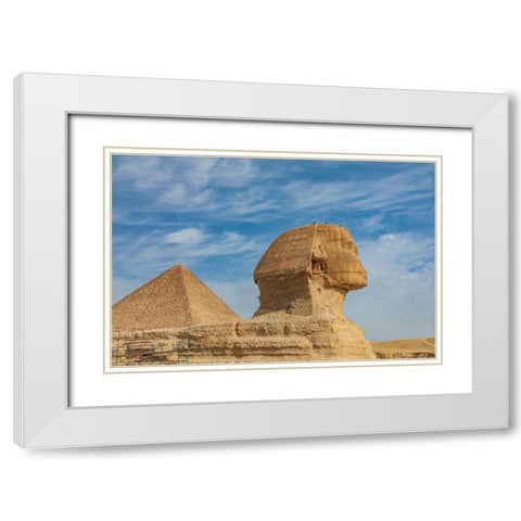 Africa-Egypt-Cairo Giza plateau Great Sphinx of Giza in front of the Great Pyramid of Giza White Modern Wood Framed Art Print with Double Matting by Wilson, Emily