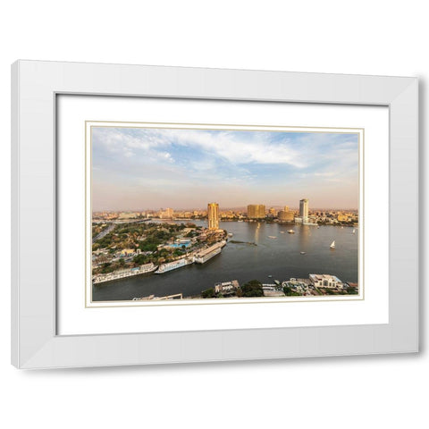 Africa-Egypt Cairo View of downtown Cairo and the Nile River White Modern Wood Framed Art Print with Double Matting by Wilson, Emily