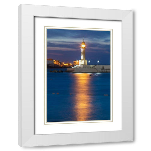 Africa-Egypt-Alexandria Lighthouse in the harbor at Alexandria White Modern Wood Framed Art Print with Double Matting by Wilson, Emily