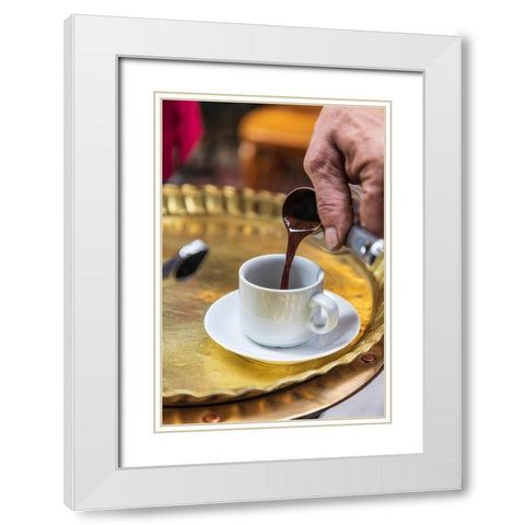 Africa-Egypt-Cairo Egyptian coffee being served traditionally at a coffee shop in Cairo White Modern Wood Framed Art Print with Double Matting by Wilson, Emily