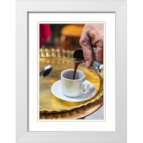 Africa-Egypt-Cairo Egyptian coffee being served traditionally at a coffee shop in Cairo White Modern Wood Framed Art Print with Double Matting by Wilson, Emily