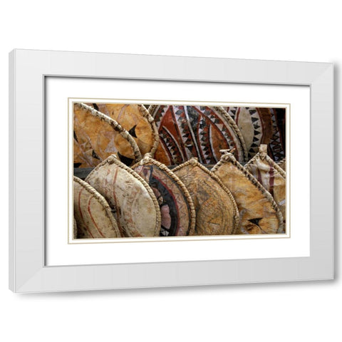 Kenya Masai shields at a roadside display White Modern Wood Framed Art Print with Double Matting by Grall, Don