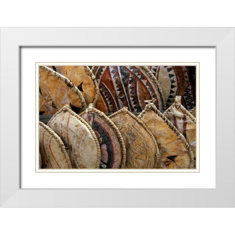 Kenya Masai shields at a roadside display White Modern Wood Framed Art Print with Double Matting by Grall, Don