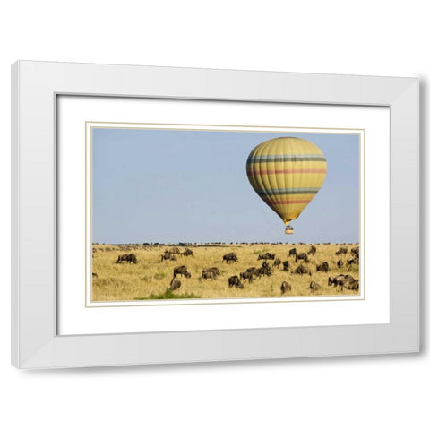 Kenya, Masai Mara Tourists ride hot air balloon White Modern Wood Framed Art Print with Double Matting by Kirkland, Dennis