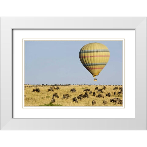 Kenya, Masai Mara Tourists ride hot air balloon White Modern Wood Framed Art Print with Double Matting by Kirkland, Dennis