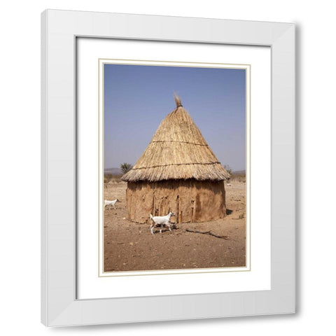 Goats and hut in Himba village, Opuwo, Namibia White Modern Wood Framed Art Print with Double Matting by Kaveney, Wendy