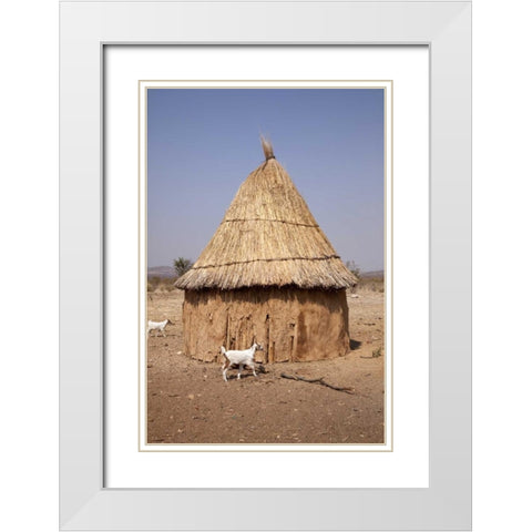 Goats and hut in Himba village, Opuwo, Namibia White Modern Wood Framed Art Print with Double Matting by Kaveney, Wendy
