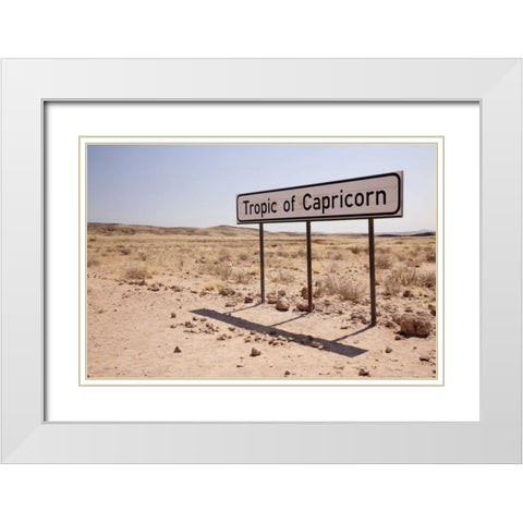Namibia Sign marks the Tropic of Capricorn White Modern Wood Framed Art Print with Double Matting by Kaveney, Wendy