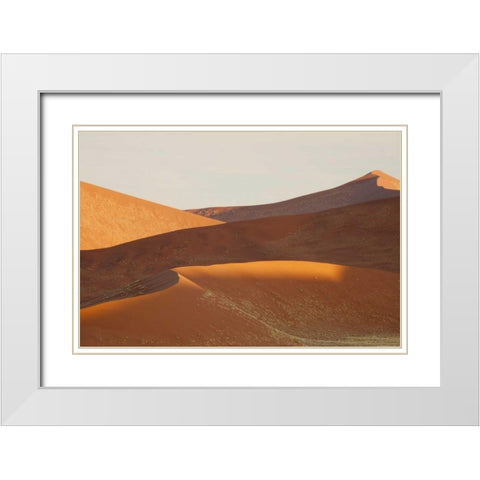 Namibia, Sossusvlei Sunrise over the sand dunes White Modern Wood Framed Art Print with Double Matting by Kaveney, Wendy