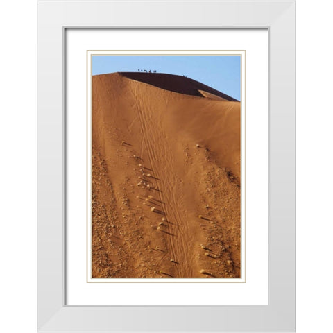 Namibia, Sossusvlei People atop a sand dune White Modern Wood Framed Art Print with Double Matting by Kaveney, Wendy
