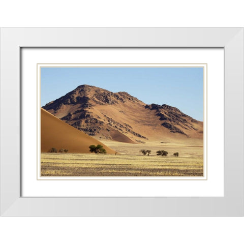 Namibia, Sossusvlei Sand dune and mountain White Modern Wood Framed Art Print with Double Matting by Kaveney, Wendy