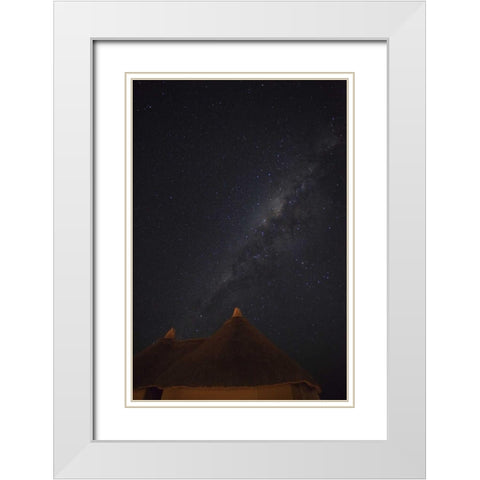 Namibia, Namib Desert, Milky Way above hut White Modern Wood Framed Art Print with Double Matting by Young, Bill