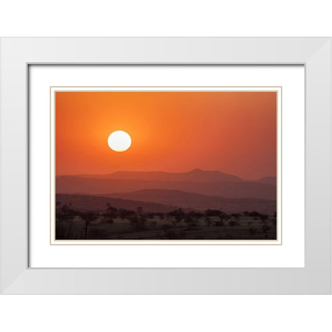 Namibia, Damaraland Orange sunset over mountains White Modern Wood Framed Art Print with Double Matting by Kaveney, Wendy