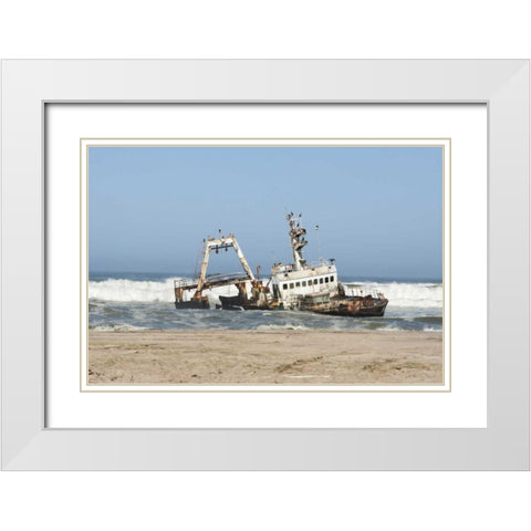 Namibia, Henties Bay Stranded shipwreck Ziela White Modern Wood Framed Art Print with Double Matting by Kaveney, Wendy