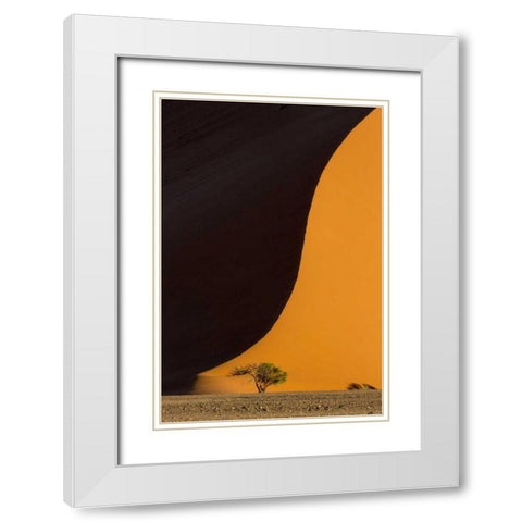 Namibia, Namib-Naukluft Park Sand dune and tree White Modern Wood Framed Art Print with Double Matting by Kaveney, Wendy