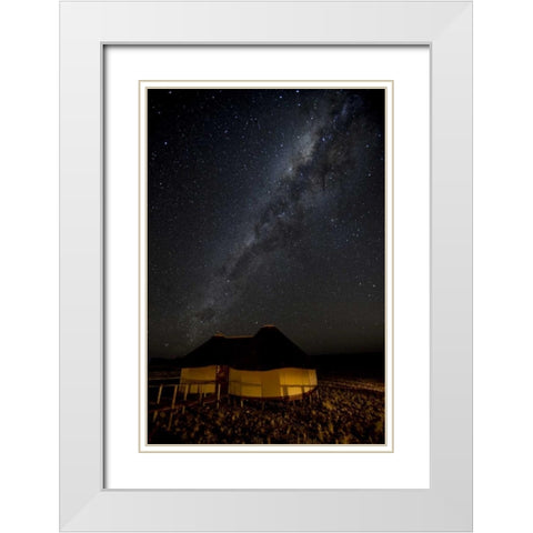 Namibia, Namib-Naukluft Park Hut and Milky Way White Modern Wood Framed Art Print with Double Matting by Kaveney, Wendy