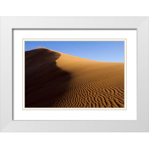 Namibia, Namib-Naukluft NP Blowing sand on dune White Modern Wood Framed Art Print with Double Matting by Young, Bill