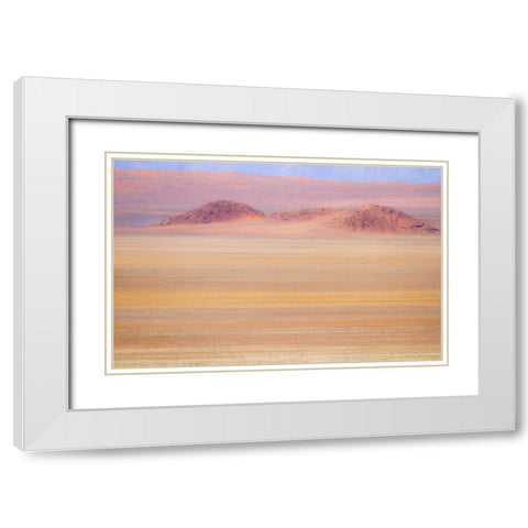 Namibia Heat distorts grassy plain and dunes White Modern Wood Framed Art Print with Double Matting by Young, Bill