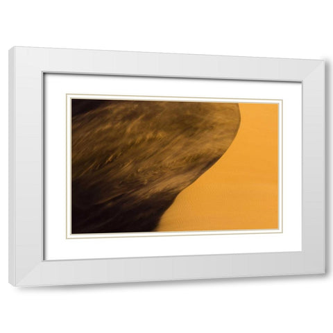 Namibia, Namib-Naukluft NP Blowing sand on dune White Modern Wood Framed Art Print with Double Matting by Young, Bill