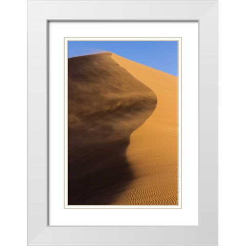 Namibia, Namib-Naukluft NP Blowing sand on dune White Modern Wood Framed Art Print with Double Matting by Young, Bill