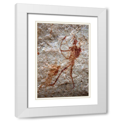 Rock painting of ancient archer, South Africa White Modern Wood Framed Art Print with Double Matting by Kaveney, Wendy