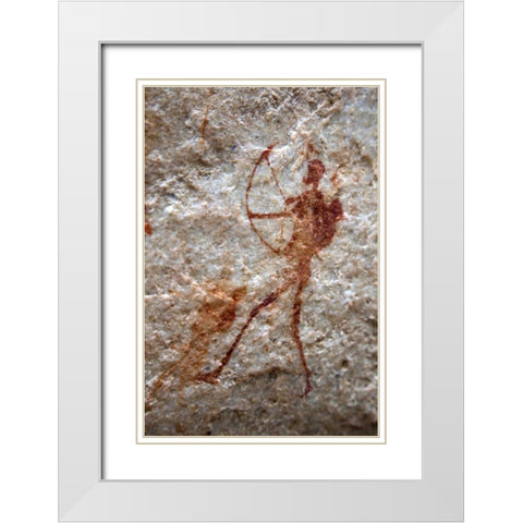 Rock painting of ancient archer, South Africa White Modern Wood Framed Art Print with Double Matting by Kaveney, Wendy