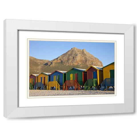 Beach huts, Muizenberg, Cape Town, South Africa White Modern Wood Framed Art Print with Double Matting by Young, Bill