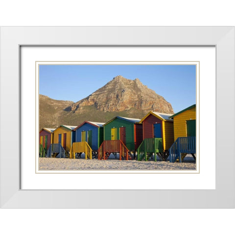 Beach huts, Muizenberg, Cape Town, South Africa White Modern Wood Framed Art Print with Double Matting by Young, Bill