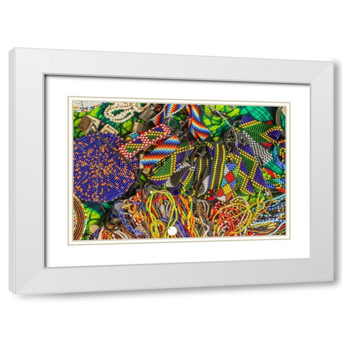 Africa-Tanzania Display of Maasai bead crafts  White Modern Wood Framed Art Print with Double Matting by Jaynes Gallery