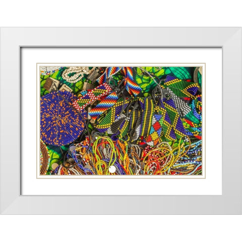 Africa-Tanzania Display of Maasai bead crafts  White Modern Wood Framed Art Print with Double Matting by Jaynes Gallery
