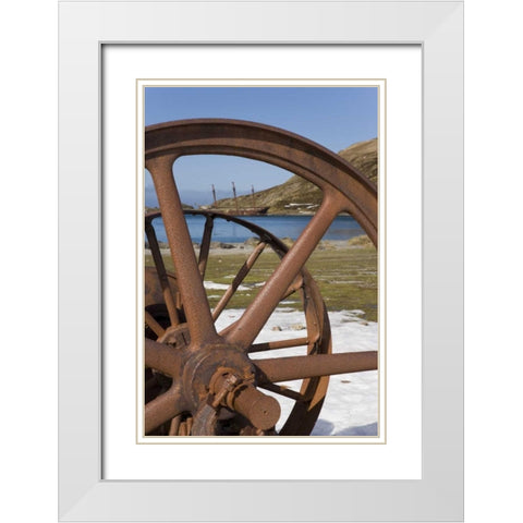South Georgia Isl, Rusty whaling machinery White Modern Wood Framed Art Print with Double Matting by Paulson, Don