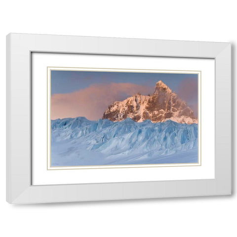 South Georgia Isl,  Graae Glacier and Mt Sabatier White Modern Wood Framed Art Print with Double Matting by Paulson, Don
