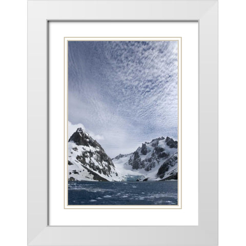 South Georgia Island Dryglaski Fjord and clouds White Modern Wood Framed Art Print with Double Matting by Paulson, Don