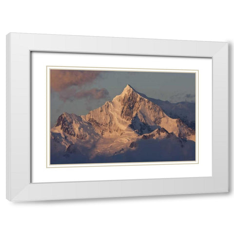 South Georgia, Snowy mountain peak at dawn White Modern Wood Framed Art Print with Double Matting by Young, Bill
