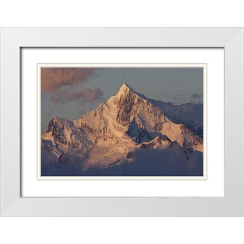 South Georgia, Snowy mountain peak at dawn White Modern Wood Framed Art Print with Double Matting by Young, Bill