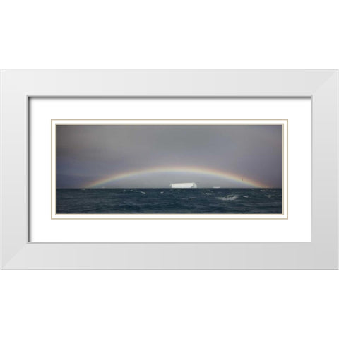 Antarctica, A tabular iceberg under a low rainbow White Modern Wood Framed Art Print with Double Matting by Grall, Don