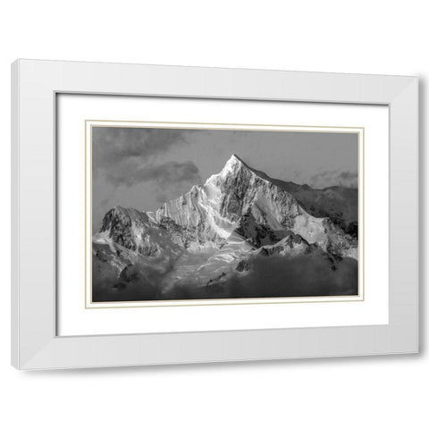 Antarctica, Snow-capped mountain peak at sunrise White Modern Wood Framed Art Print with Double Matting by Young, Bill